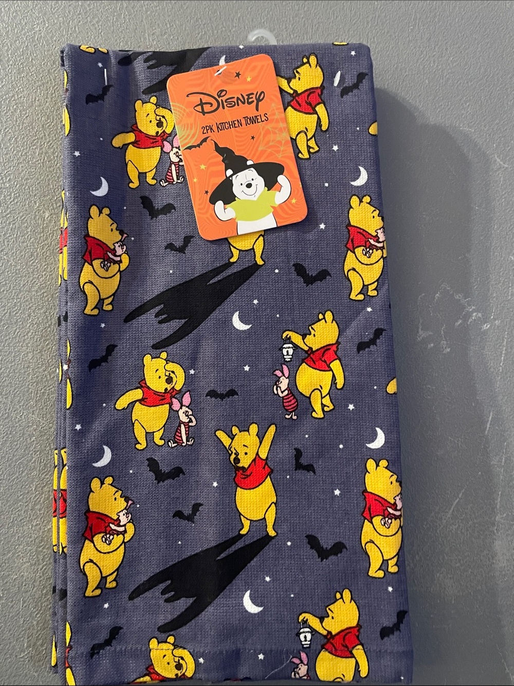 Disney Halloween kitchen towels Navy with Yellow Winnie the Pooh Print